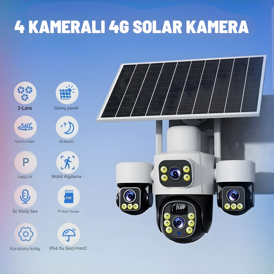 Inox Digital X14 AOV 4G E-Simli 4 Kameralı Güneş Enerjili Güvenlik Kamerası