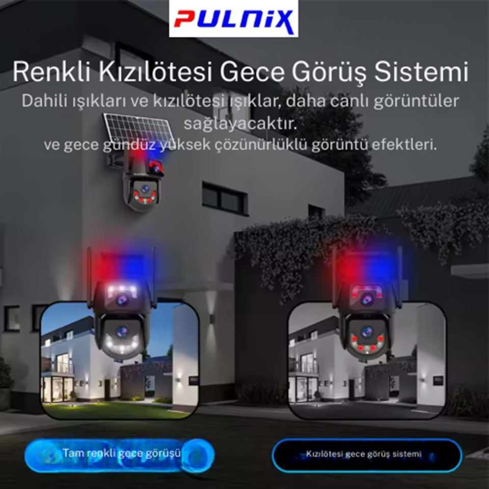 Pulnix 4014 Wifi 3MP Çift Kameralı V380 Güneş Panelli Kamera