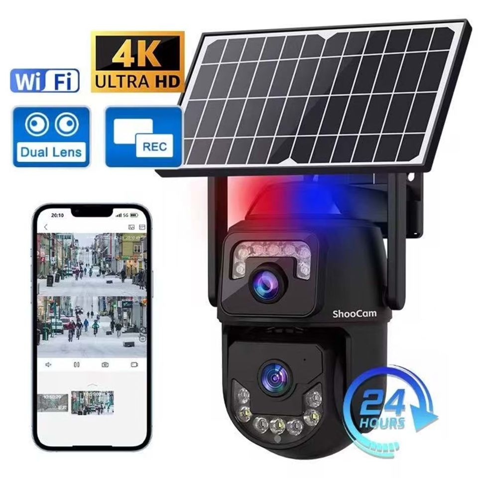 Pulnix 4014 Wifi 3MP Çift Kameralı V380 Güneş Panelli Kamera