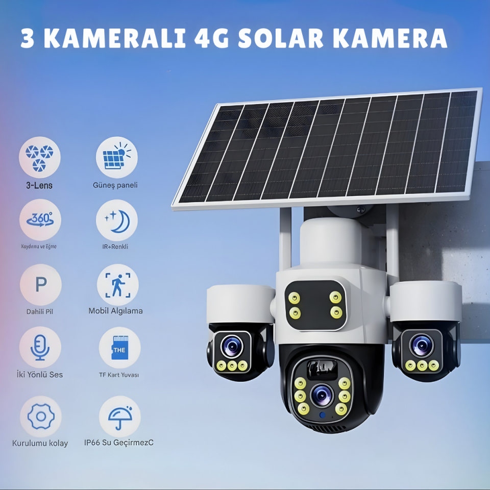 İnox Digital X13 AOV 4G E-Simli 3 Kameralı Güneş Enerjili Güvenlik Kamerası