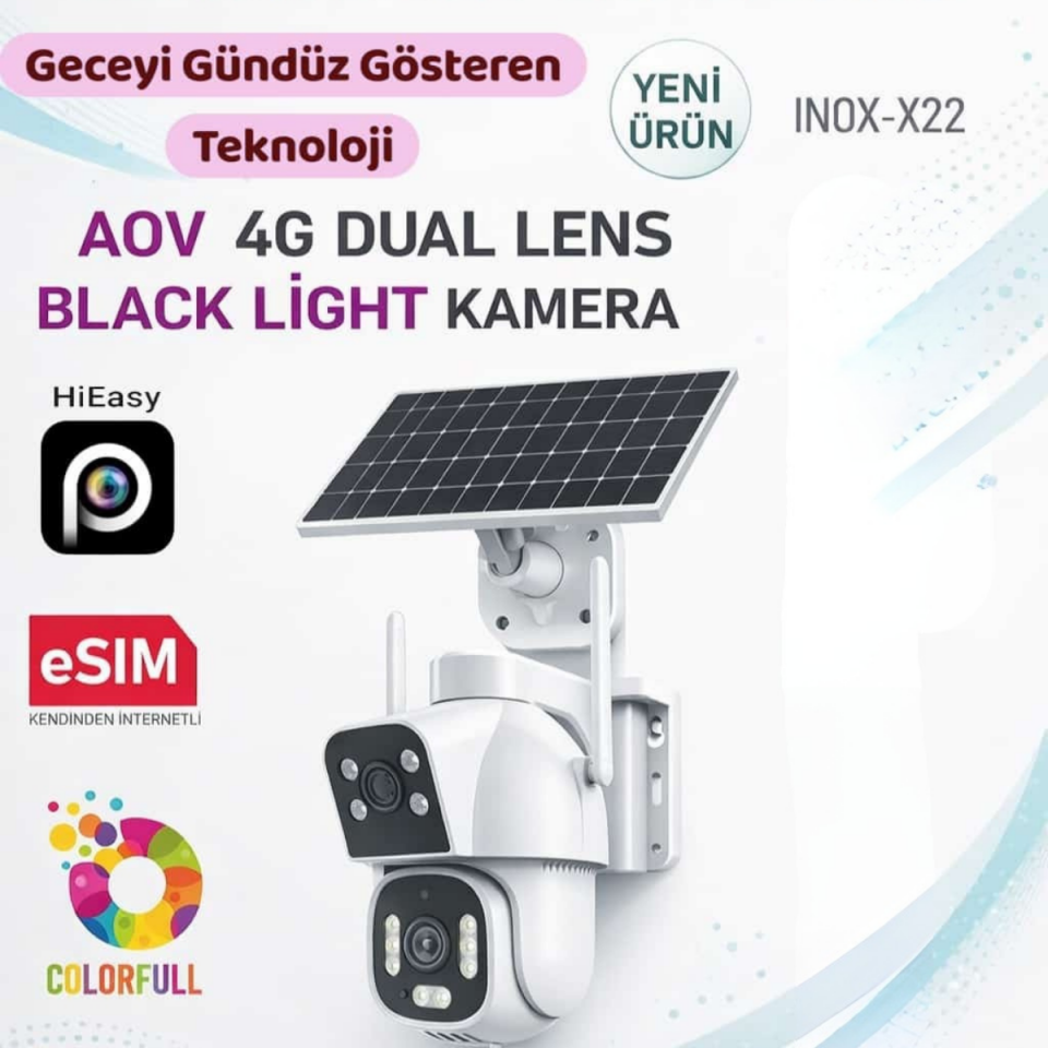 İnox Digital X22 AOV 4G E-Simli 2 Kameralı Güneş Enerjili Güvenlik Kamerası