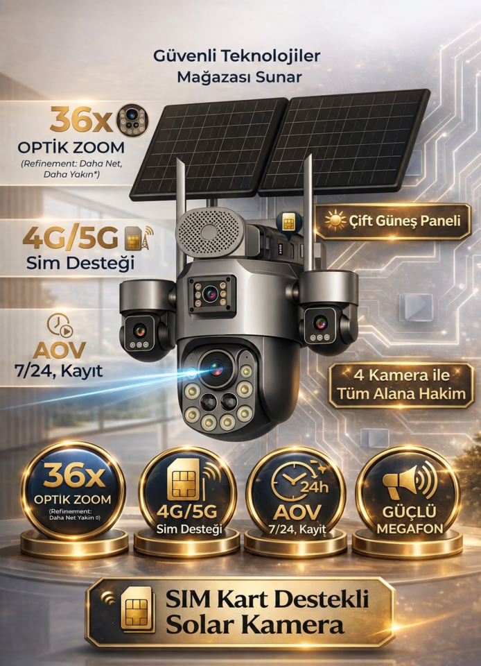 Avenir 36X Optik Zoom 4 Kameralı Sim Kartlı Solar Kamera
