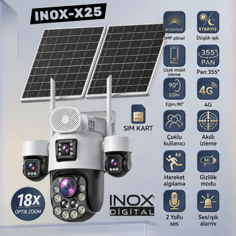 Inox Digital X25 Optik Zoom Güneş Enerjili Güvenlik Kamerası
