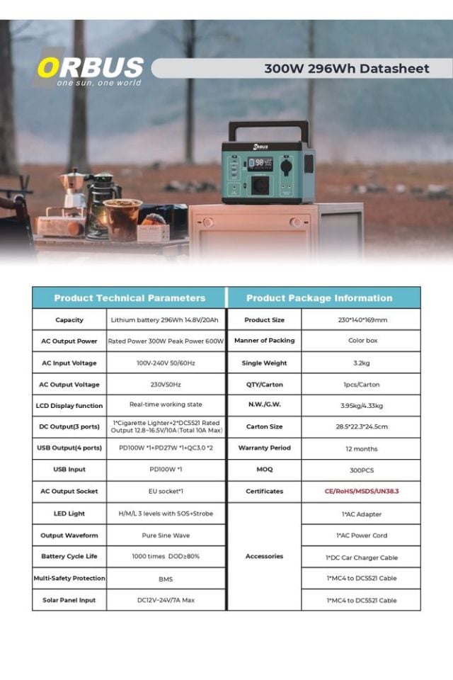 ORBUS 300W(296Wh) Power Station Taşınabilir Güç Kaynağı
