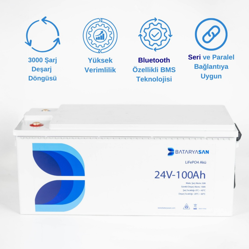 BATARYASAN 24V 100Ah Bluetooth Özellikli Lityum(LiFePO4) Akü
